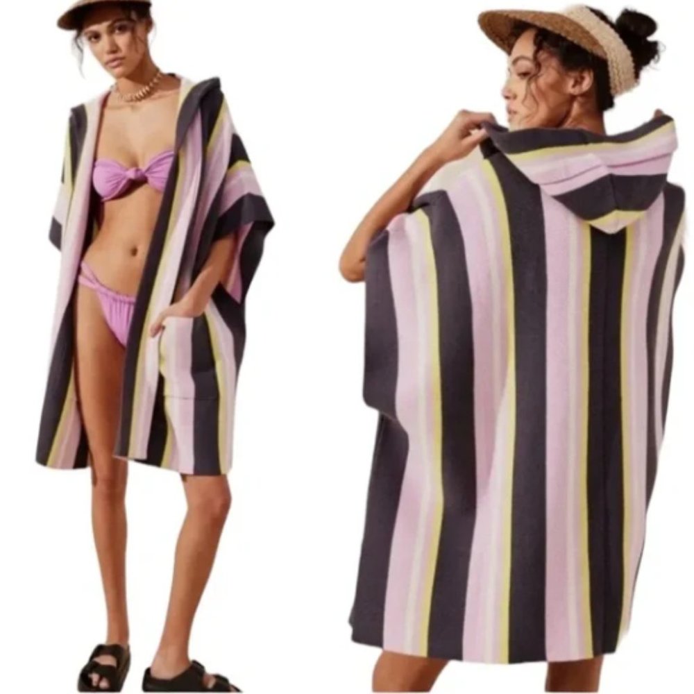 Free People All I Need Stripe Hooded Poncho One Size NEW